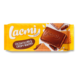 Шоколад 90 г Lacmi молочний з шоколадною начинкою та вафлею