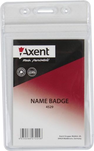 Бейдж "Axent" №4529 вертик. 54х82мм, замок zip lock, прозорий(10)(100)