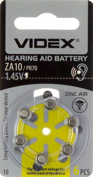 Батарейка Videx ZA10/PR70 6bl для слух. апарату(6)(60)