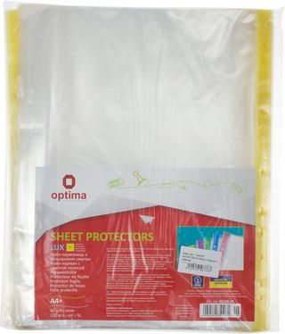 Файл А4+ "Optima" №O35108-05 40мкм гладкий,з жовтою стрічкою(100шт/пач.)(20пач./ящ.)