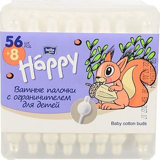 Палички Bella Baby Happy ватні гігієнічні для дітей з обмежувачем 56+8 шт