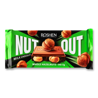 Шоколад 90 г Рошен Nut молочний з цілими лісовими горіхами м/уп