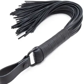 SAXOS Skórzany Długi Bicz ze Skórzanym Mocowaniem Leather Flogger Black