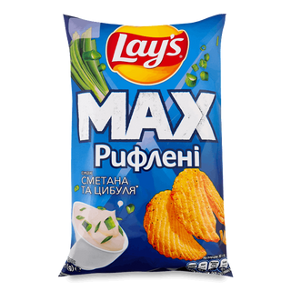 Чипси Lay's MAX картопляні рифлені зі смаком сметани та цибулі, 95 г