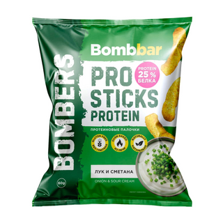 BOMBBAR PRO STICKS პროტეინის ჩხირები გლუტენის გარეშე, ხახვით და არაჟნით 60გრ