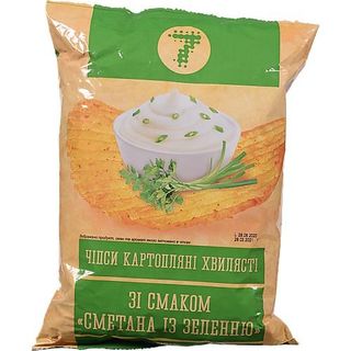 Чіпси "7" 110 г хвилясті зі смаком сметани та зелені
