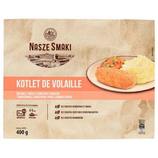 Nasze Smaki Kotlet De Volaille Roladka z mięsa z kurczaka z masłem, z marchewką z groszkiem i puree ziemniaczanym 400 g