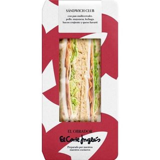 El Obrador El Corte Inglés Sándwich Club con Pan Multicereales, Pollo, Mayonesa, Lechuga, Bacon y Queso Havarti Pieza 190 g