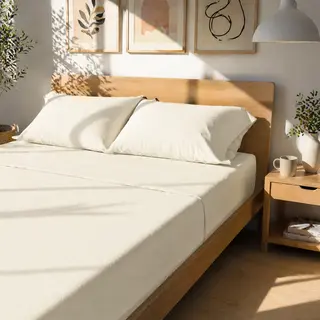 Completo Letto Matrimoniale Cotone Tinta Unita - Burro