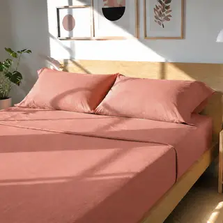 Completo Letto Matrimoniale Cotone Tinta Unita - Corallo