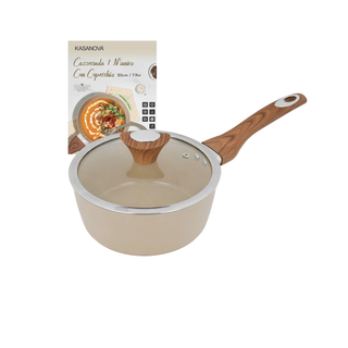 Casseruola Un Manico 20 Cm Coperchio Taupe - New Ceramic