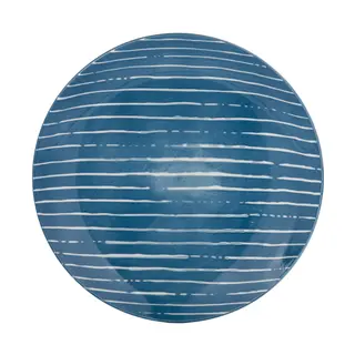 Piatto Piano Blu Righe Bianche Porcellana - Mix E Match
