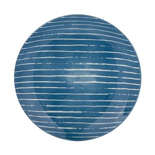Piatto Piano Blu Righe Bianche Porcellana - Mix E Match