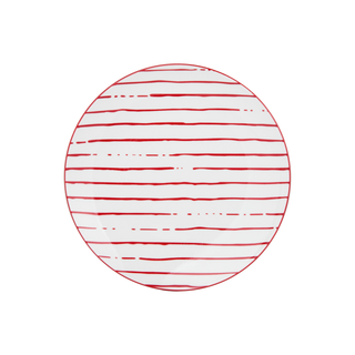 Piatto Frutta Bianco Righe Rosse Porcellana - Mix E Match