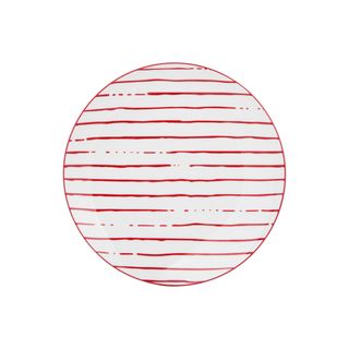 Piatto Frutta Bianco Righe Rosse Porcellana - Mix E Match
