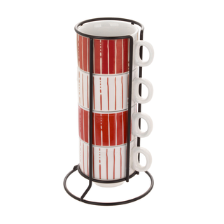 Set 4 Tazzine Caffè Mix E Match Rosso - Con Stand