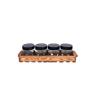SET DE 4 BOITES A EPICE 212 AVEC SUPPORT EN  BOIS