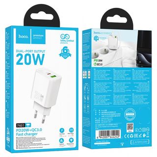 HOCO Адаптер N61 Gentle PD20WUSB-C+ QC3.0 18W - Бял