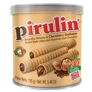 Barquillos Rellenos de Chocolate y Avellanas Pirulin 155 Gr.
