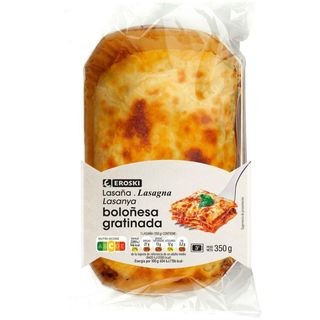 Lasaña Boloñesa Gratinada Eroski, Bandeja 350 G