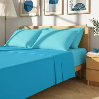 Completo Letto Matrimoniale Cotone Azzurro - Nicoletta