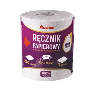 Auchan - Ręcznik Papierowy 3 warstwowy 340 listków - 1 rolka