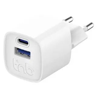 Cargador de red T'nB USB-C + USB-A GaN Power Delivery 30W Blanco