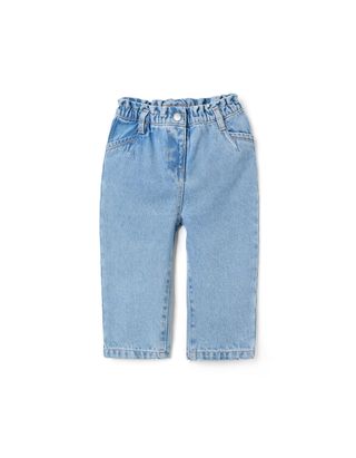 Calças de ganga wide leg com cintura paperbag para bebé menina, azul-claro, Tamanho 12/18M