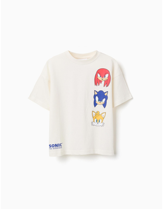 T-shirt de algodão com estampados Sonic & Friends para menino, branco, Tamanho 4 - 5
