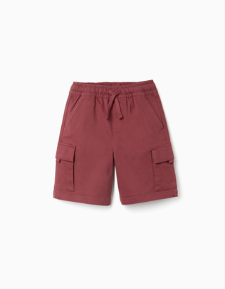 Calções compridos cargo de sarja com cordão para menino, vermelho-escuro, Tamanho 3 - 4