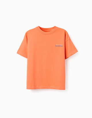 T-shirt de algodão com estampado Normal is Boring para menino, laranja, Tamanho 3 - 4