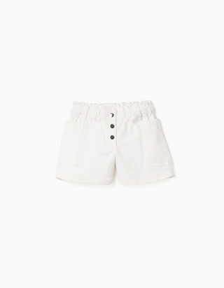 Calções de sarja com bolsos cargo e cintura elástica para menina, branco, Tamanho 5 - 6