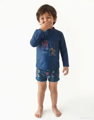 Conjunto de banho com proteção UV 80 para bebé e menino, azul-escuro, Tamanho 5 - 6
