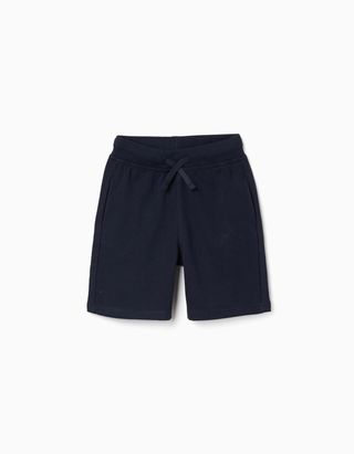 Calções em felpa com cordão e bolsos laterais para menino, azul-escuro, Tamanho 4 - 5