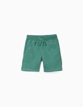 Calções em felpa com cordão e bolsos laterais para menino, verde, Tamanho 11 - 12
