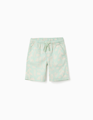 Calções midi de sarja com motivo de praia para menino, verde-claro, Tamanho 4 - 5