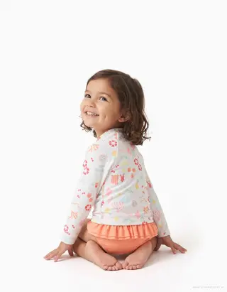 Conjunto de banho com proteção UV 80 para bebé e menina, branco/laranja, Tamanho 9/12M