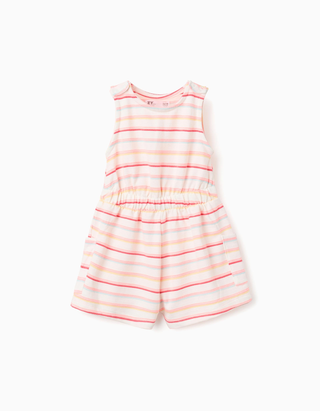 Macacão curto de algodão às riscas com bolsos para bebé menina, multicolor, Tamanho 6/9M