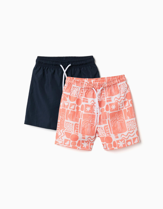 2 calções de banho lisos/estampados com cordão para menino, multicolor, Tamanho 4 - 5