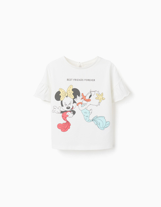T-shirt de algodão com estampado Minnie e Daisy para bebé menina, branco, Tamanho 9/12M