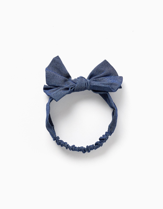 Fita de cabelo com laço e elástico para menina, azul-escuro, Tamanho Único