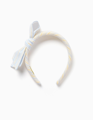 Bandolete acolchoada com riscas e laço B&S para menina, branco/azul/amarelo, Tamanho Único