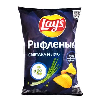 Lays Чипсы, Чипсы Lays 140Гр Сметана Лук Рифленые, шт, ШК: 4690388111441