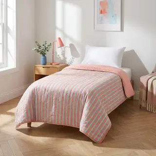 Trapuntino singolo microfibra double face -righe rosa