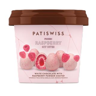 Patiswiss - გაყინული ჟოლო თეთრ შოკოლადში , ჟოლოს ფხვნილის საფარით - 130 გ