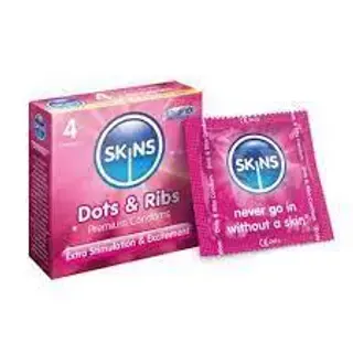 SKINS Dots & Ribs Premium Condoms, 4 Pack