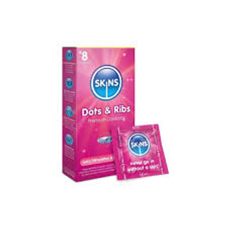 SKINS DOTS & RIBS Pink Condoms, 8 Pack