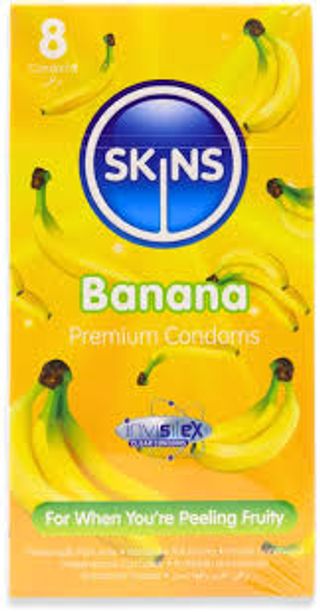 SKINS Banana Flavored Premium Condoms, 8 Pack