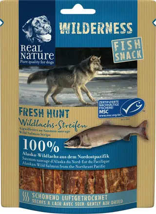 Promocja: 2 szt. - 20% Real Nature Wildernesspies Fish-Snack łosoś paski 70g