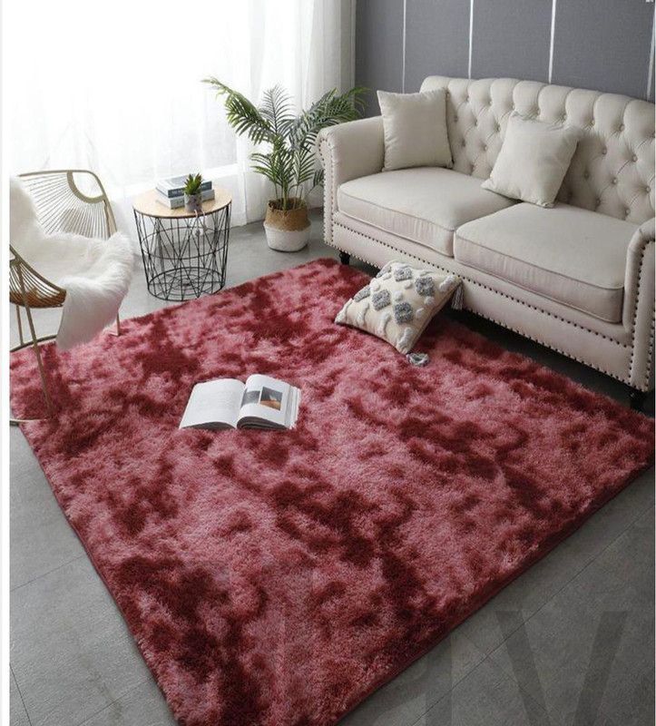 Fluffy Red Center Rug, 5X7Ft